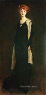 アンリ・ロベール Painting - in Black with Scarf 別名 Marjorie Organ Henri のポートレート Ashcan School Robert Henri